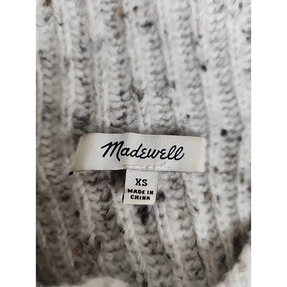 Madewell Donegal Northfield Mockneck Wool Beige Oversized Knit Sweater Womens XS